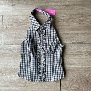 Plaid Halter Top with Ruffle Detail